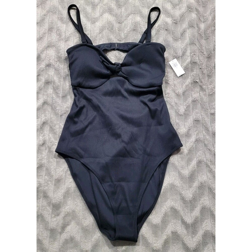 Old Navy Womens XL Solid Black Ribbed One Piece Swimsuit NWT